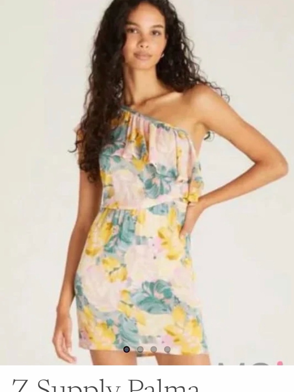 Z Supply One-Shoulder Floral Mini Dress in Yellow and Mint - M